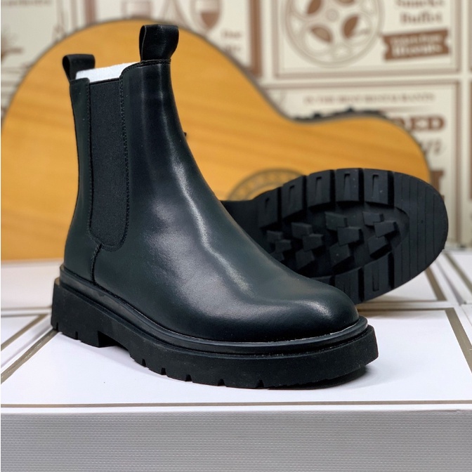 Giày bốt da nam cao cổ hàn quốc - Chelsea boots mũi tròn - Chunky boots da bóng hàng nhập khẩu tăng chiều cao dễ phối đồ