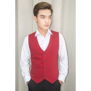Áo gile nam ôm body màu đỏ đô mềm mịn tặng kèm nơ đen
