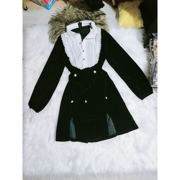 Đầm sơ mi nhung tiểu thư cao cấp ( giảm giá )