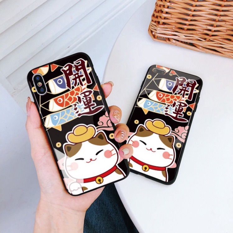 Ốp lưng iphone 6, 7, 8 Plus, X, XS, XR, XSMAX, 11, 11PRO, 11 PROMAX, 12, 13 PROMAX MÈO THẦN TÀI dễ thương BẰNG KÍNH PKVN