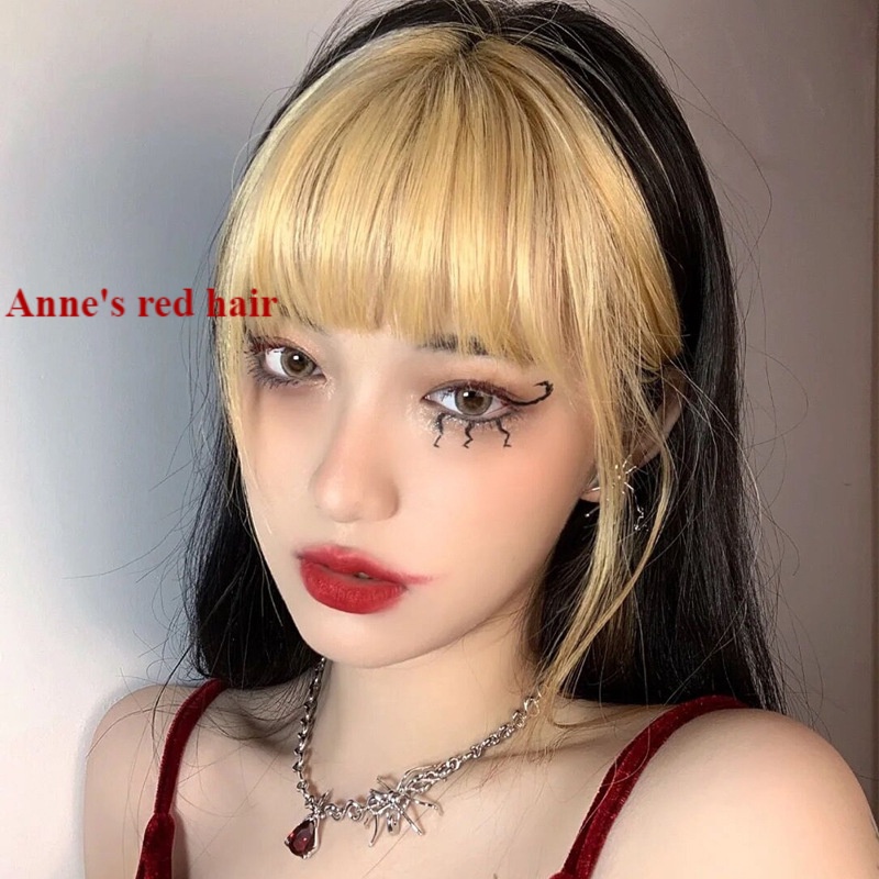 Bộ tóc giả mái ngang nhuộm màu vàng họa tiết hoạt hình thời trang cho nữ