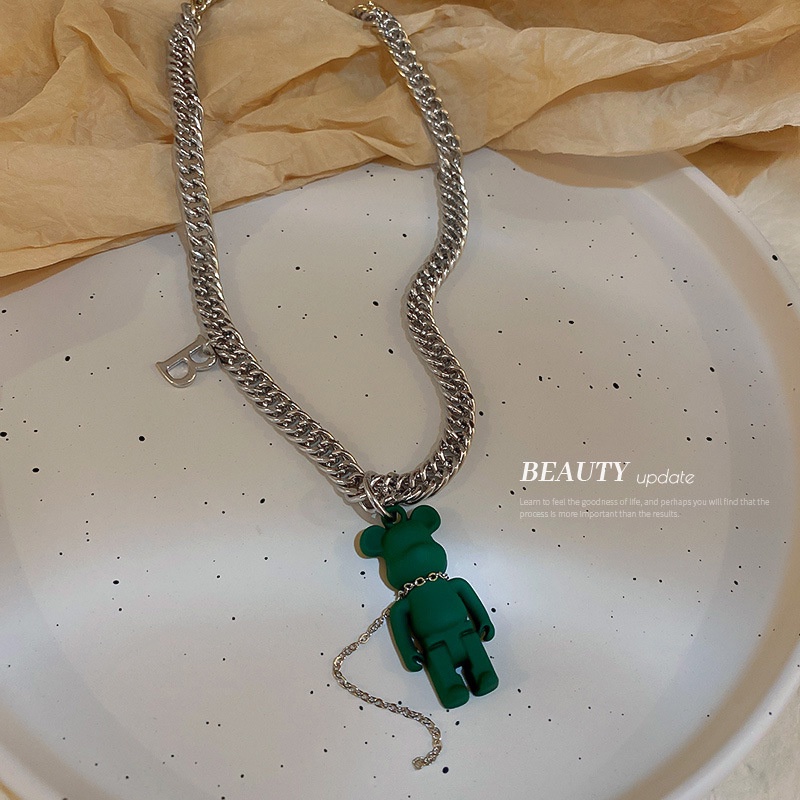 Vòng cổ sợi xích mặt hình gấu và chữ cái phong cách ngọt ngào và sành điệu kiểu Hàn Quốc