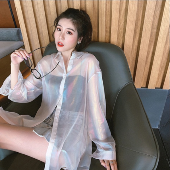 Áo Sơ Mi Tay Dài Dáng Rộng Màu Tím Thời Trang Mùa Hè Xinh Xắn Cho Nữ