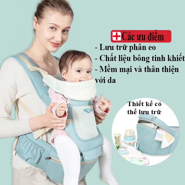 [CAM KẾT Y HÌNH] Địu em bé nhiều chức năng có đỡ cổ, có bệ ngồi (hộp tì đựng đồ) chống gù lưng, điệu trẻ em nhiều tư thế