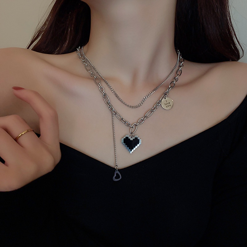 Vòng cổ hợp kim mặt hình trái tim khắc chữ i love you độc đáo cho bạn gái