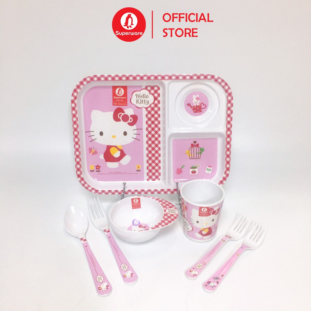 Bộ Bát Đĩa Ăn Dặm Cho Bé SUPERWARE Thái Lan - Kitty Pinky