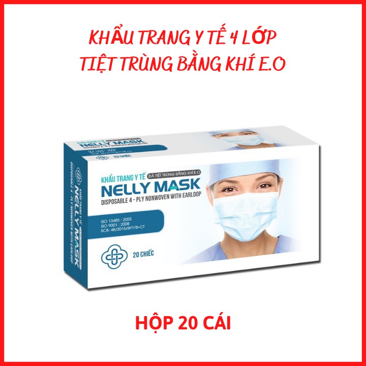 Khẩu Trang Y Tế Giấy Kháng Khuẩn 4 Lớp NELLY MASK Màu Xanh - Khẩu Trang Kháng Khuẩn Tiệt Trùng Bằng Khí E.O