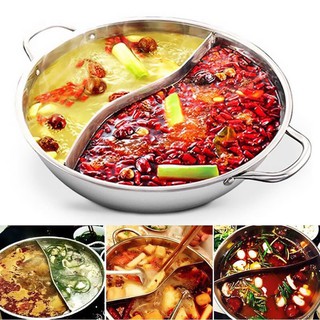 Nồi Lẩu Inox 2 Ngăn Kèm Nắp Thủy Tinh Sang Trọng Tiện Ích Đường Kính 28cm - 30cm