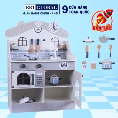 (Tặng kèm tạp dề) Đồ chơi nấu ăn BBT Global bếp gỗ cao cấp MSN19030