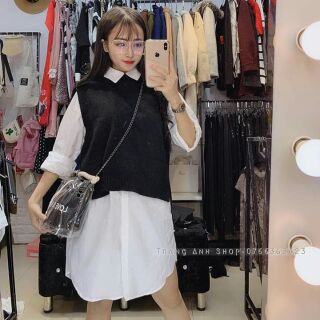 🌟 Set Áo sơ mi trắng + gile len (Ảnh thật )