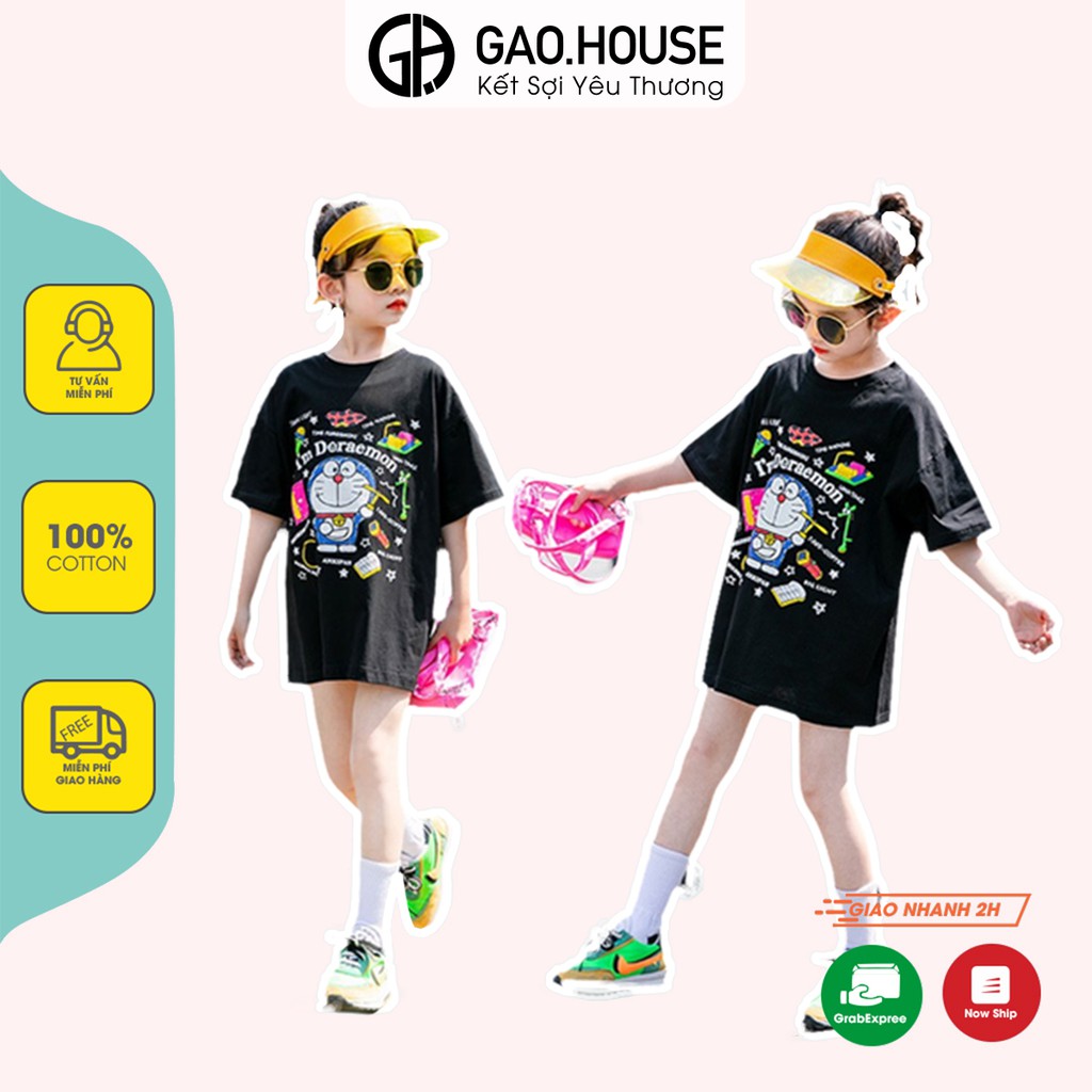 Áo thun bé gái Gạo House cotton 4 chiều cổ tròn ngắn tay họa tiết Doremon cho bé từ 8 đến 42kg[T5]