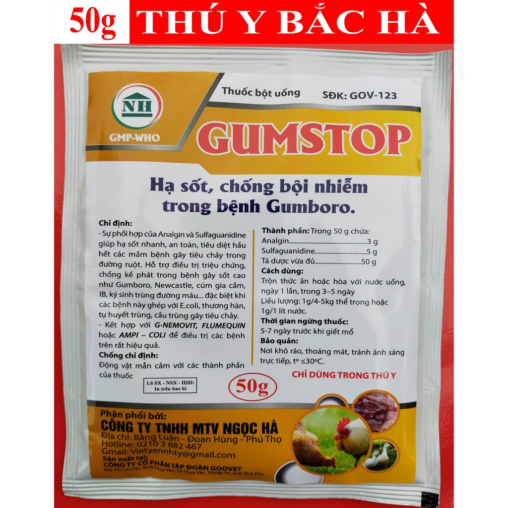 1 gói GUMSTOP 50g Chuyên dùng cho gia cầm,chim cảnh, gà đá mắc Gomboro