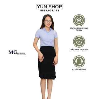 Áo sơ mi nữ, áo công sở thời trang họa tiết kẻ tăm sọc thẳng - MC Fashion A206 xanh đậm