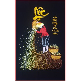 Tranh gắn đá toàn bộ - Tranh chữ Lộc treo trang trí phòng khách,văn phòng,cửa hàng làm quà tặng khai trương,tân gia