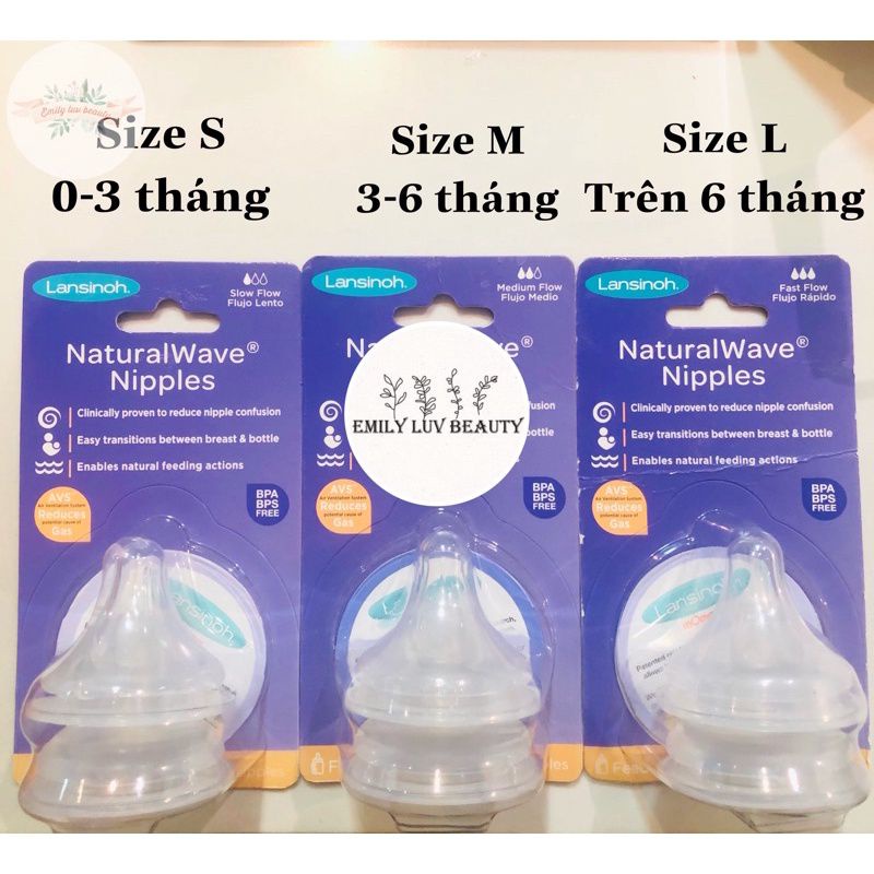Hộp 2 núm ty thay thế bình lansinoh đủ size