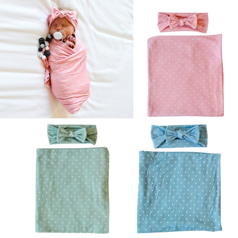 Chăn Quấn Bé Sơ Sinh Bằng Cotton Mềm Mại Màu Trơn Kèm Băng Đô Xinh Xắn