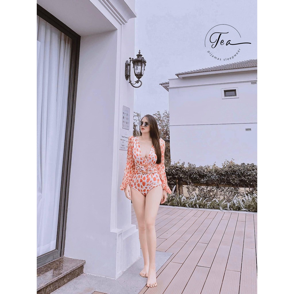 TEA STORE Bikini Một Mảnh Họa Tiết Cam Nhạt