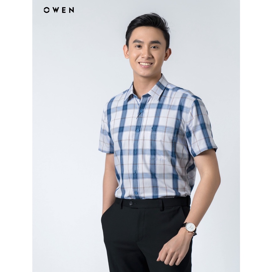 OWEN - Áo Sơ mi ngắn tay Owen Regular fit chất bạc hà kẻ ca rô xanh trắng 220406