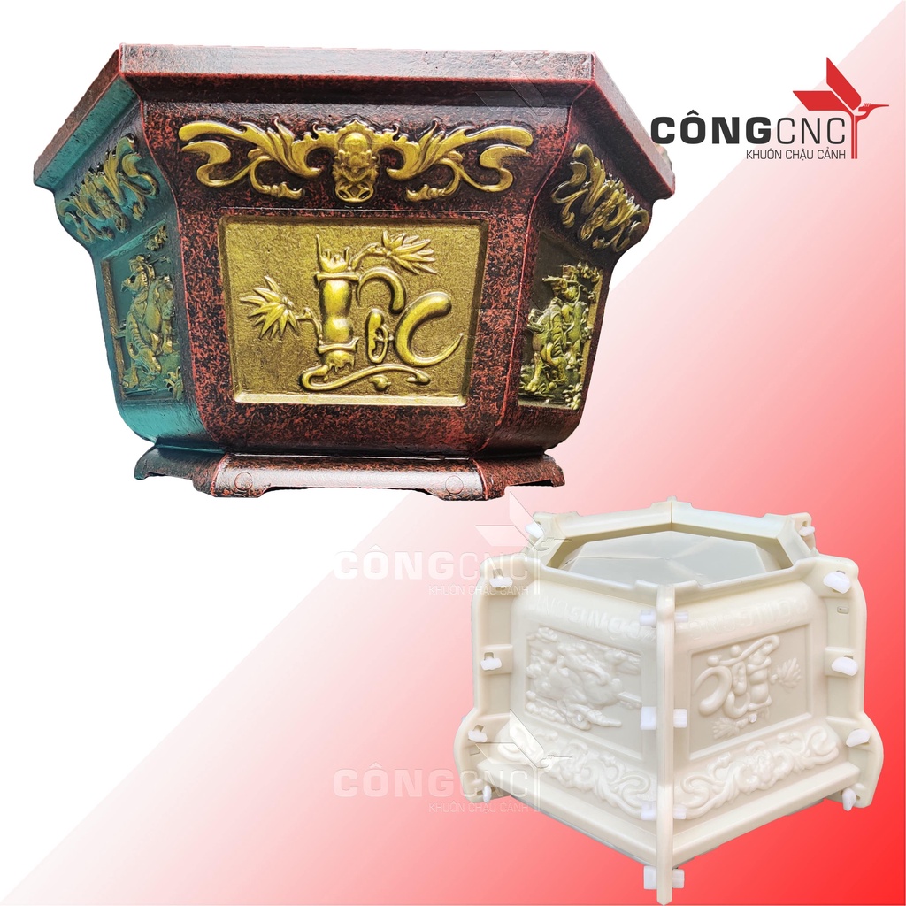Khuôn chậu cảnh lục giác 40 đổ đáy Công CNC không kèm chân đôn - Uy tín, chất lượng, có bảo hành