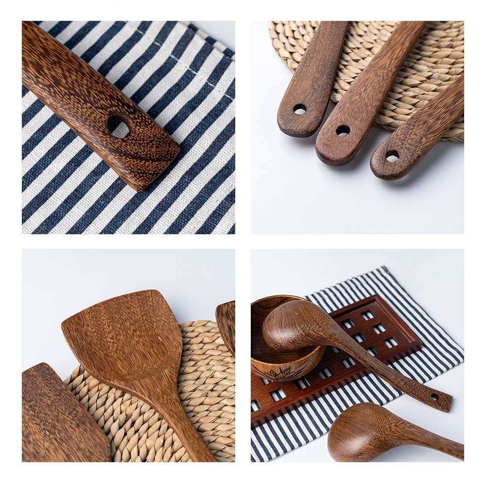 Bộ muôi / muỗng / Xẻng xào ECOHUB, gỗ tự nhiên (Nhiều Size) Phong cách Nhật | EH053