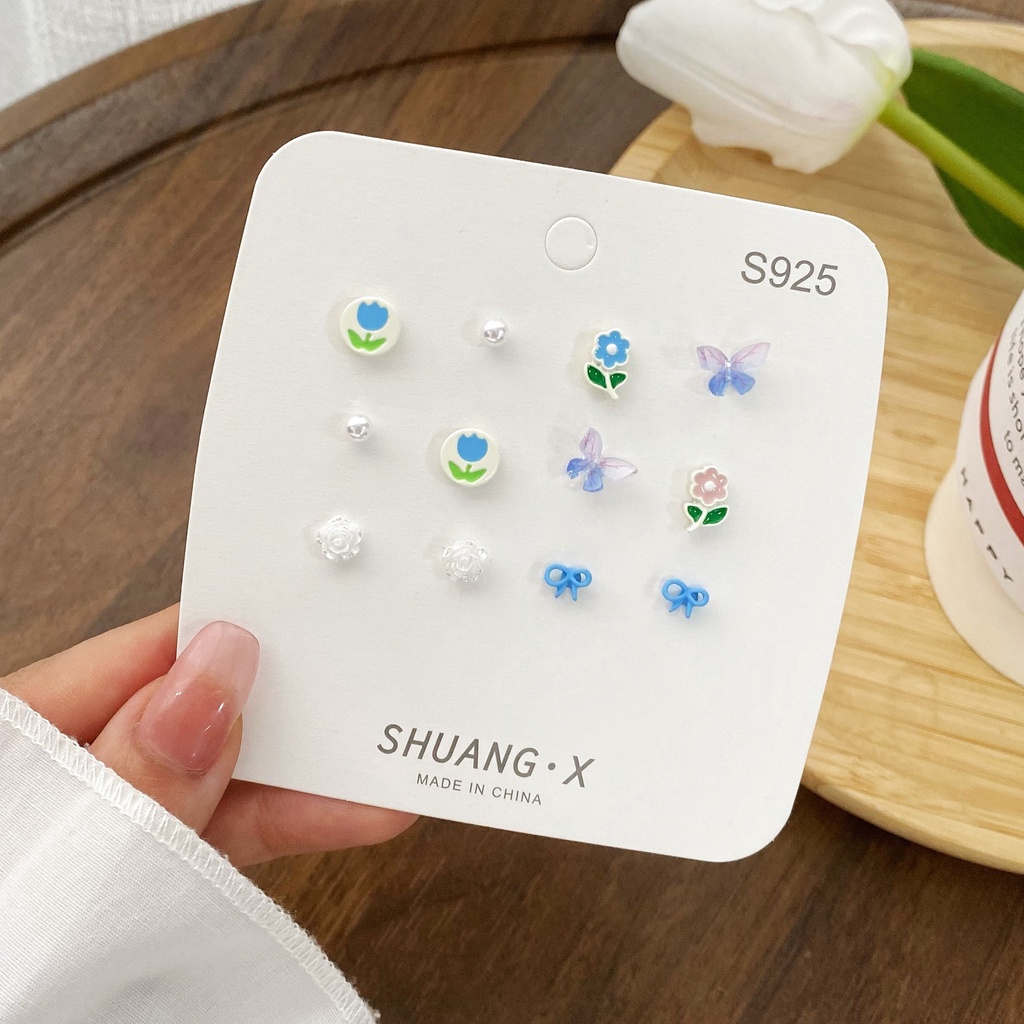 iF YOU Set 6 đôi khuyên tai   kiểu hoa tulip phong cách Hàn Quốc cổ điển dành cho nữ