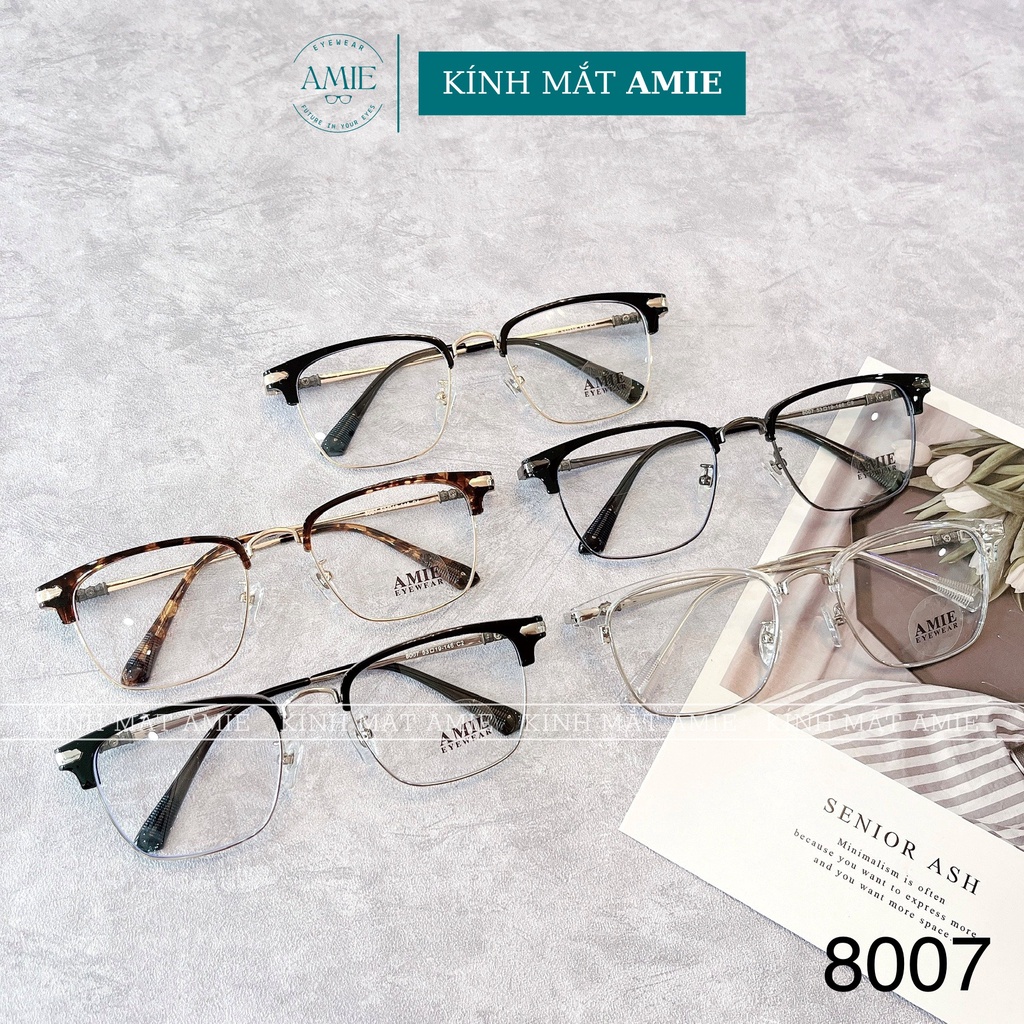 Gọng kính cận nam nữ AMIE Eyewear mắt vuông gọng kim loại chắc chắn thời trang 8007