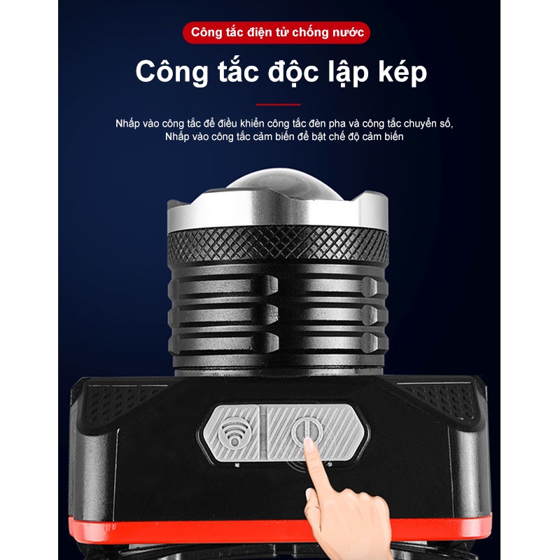 Đèn led đeo đầu 4 chế độ chiếu sáng có thể sạc lại đa năng