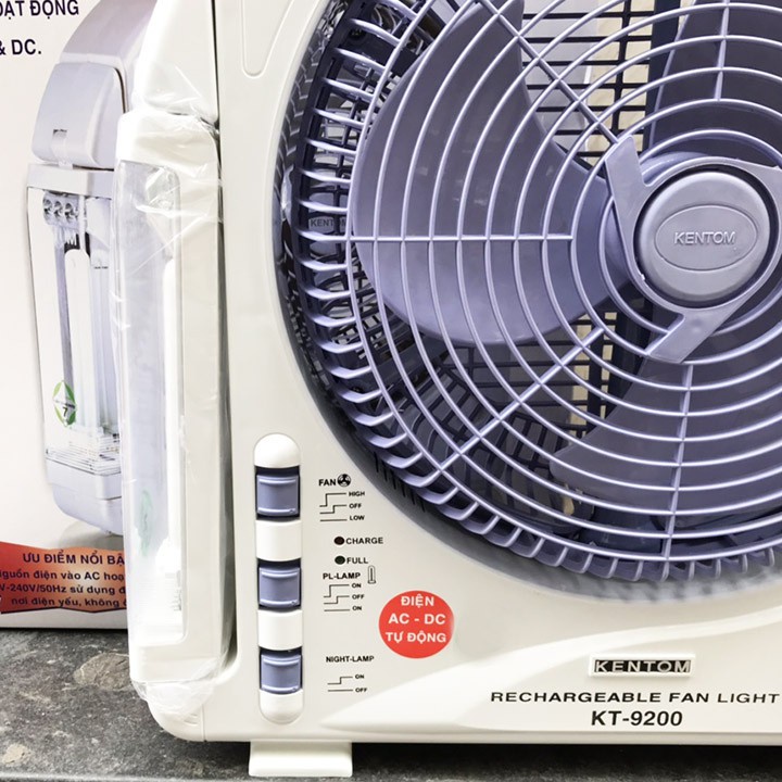 Quạt sạc Kentom KT9200 2 bình  Kèm Đèn Sạc Tiện Dụng siêu mát siêu bền