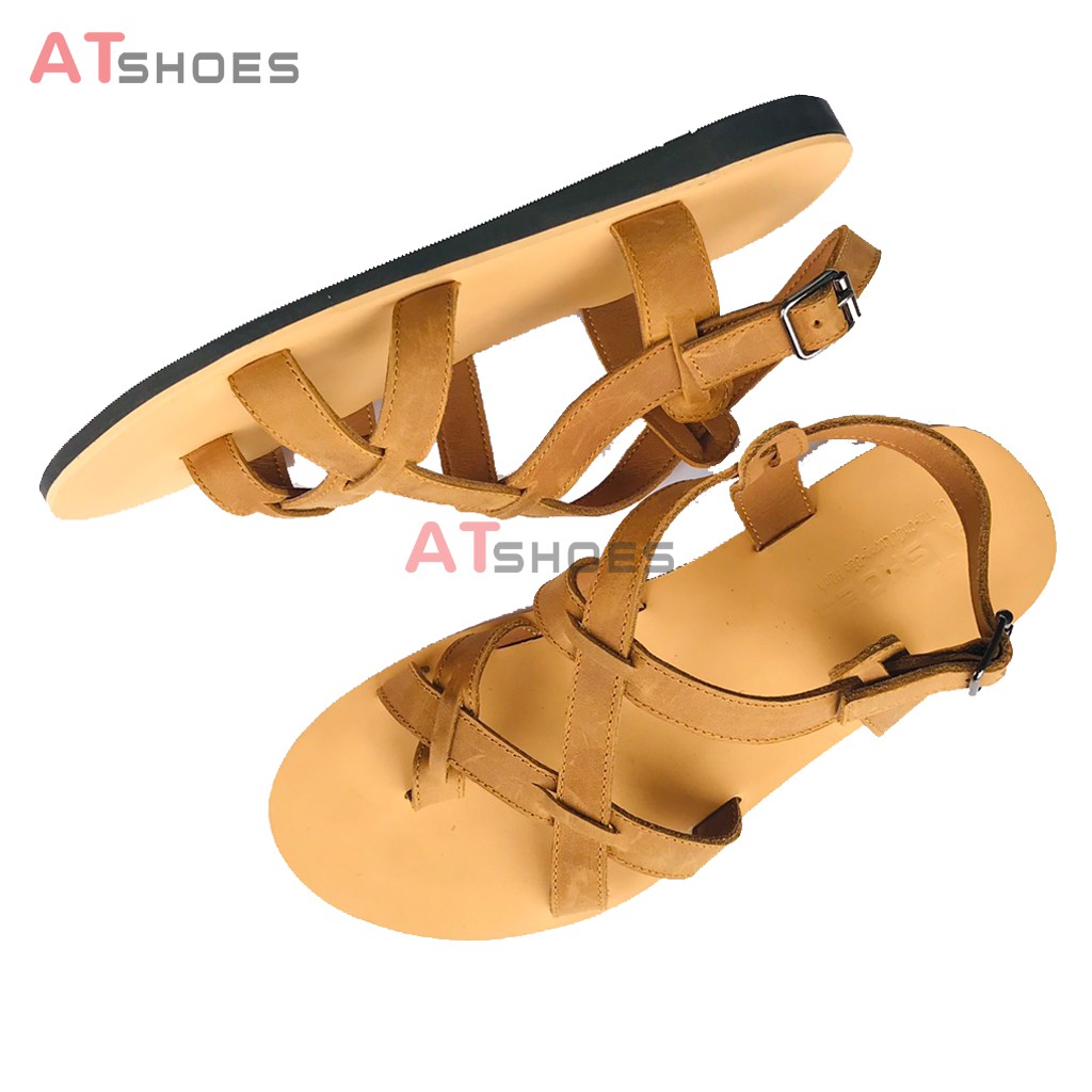 Dép Sandal Unisex Cao Cấp Da Bò Thật Sandal Xỏ Ngón Nam Nữ Trẻ Trung Đế Caosu Chống Nước Atshoes XDSGNAU22