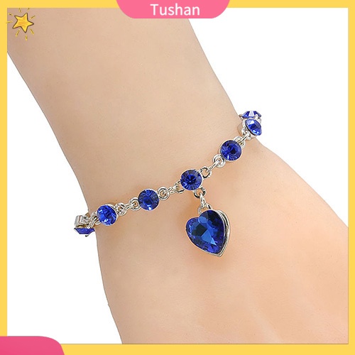 Vòng đeo tay đính đá mặt trái tim màu xanh phong cách thời trang lấp lánh