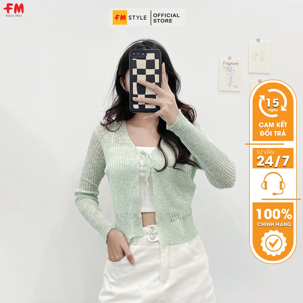 Áo khoác cardigan nữ FM Style croptop chất len mỏng tay dài thắt 2 dây ngực phong cách ulzzang Hàn Quốc 206230027