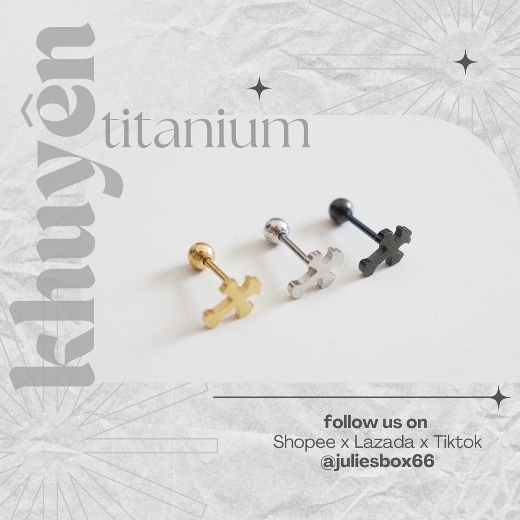 [Bán Theo Chiếc] Khuyên Tai Unisex Hình Thánh Gía Màu Bạc/Đen/Vàng Titan Không Gỉ Sét Không Ngứa Bông Tai Julues Box 66