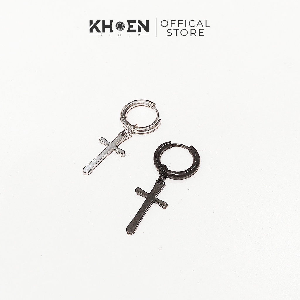 Khuyên tai nam nữ tròn thánh giá trơn thép không gỉ - Khoen Store
