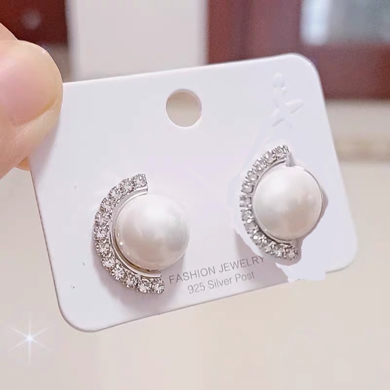 bông tai bất đối xứng hình tròn, khuyên tai đính đá phong cách hàn quốc