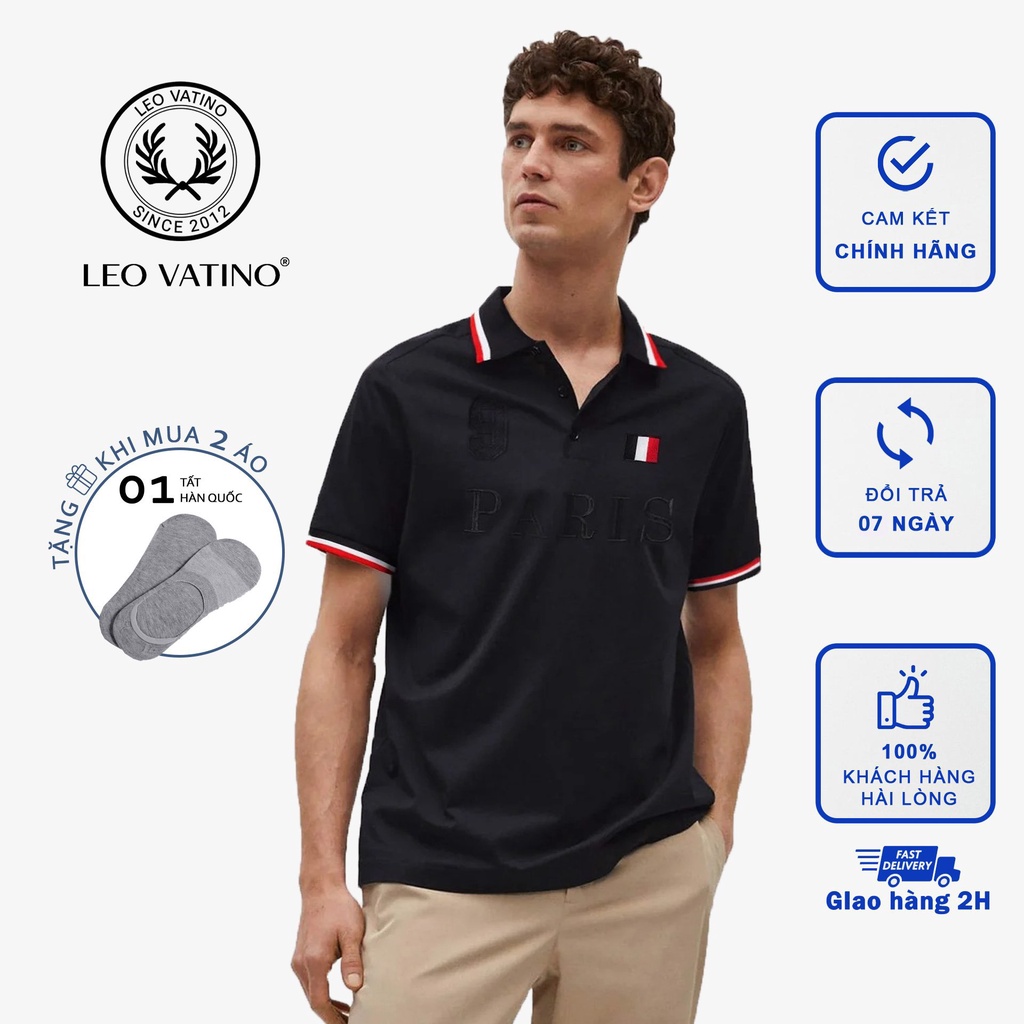 Áo thun Polo nam Galvin cổ bẻ thêu cờ Pháp tay ngắn lỡ PLGV56D - Leo Vatino