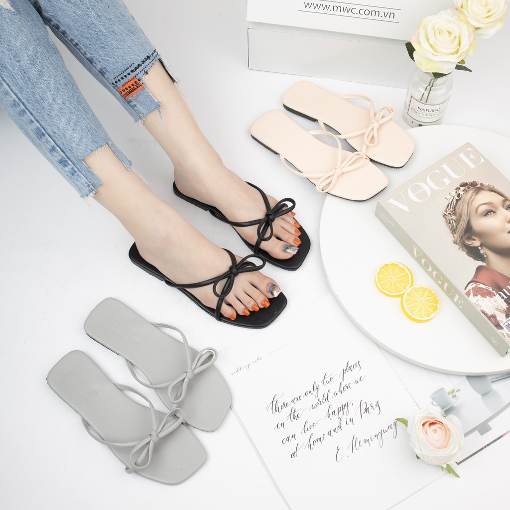 Dép nữ quai chéo thắt nơ MWC NUDE- 3240