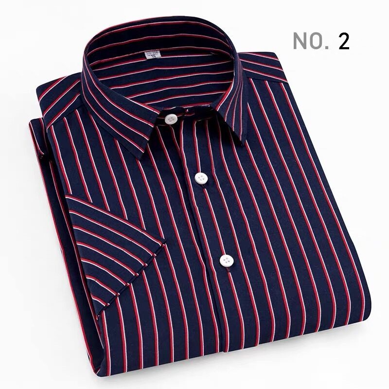 Áo Sơ Mi Tay Ngắn Dáng Ôm Họa Tiết Kẻ Sọc 7 Màu Thời Trang Hàn Quốc Cho Nam 90kg