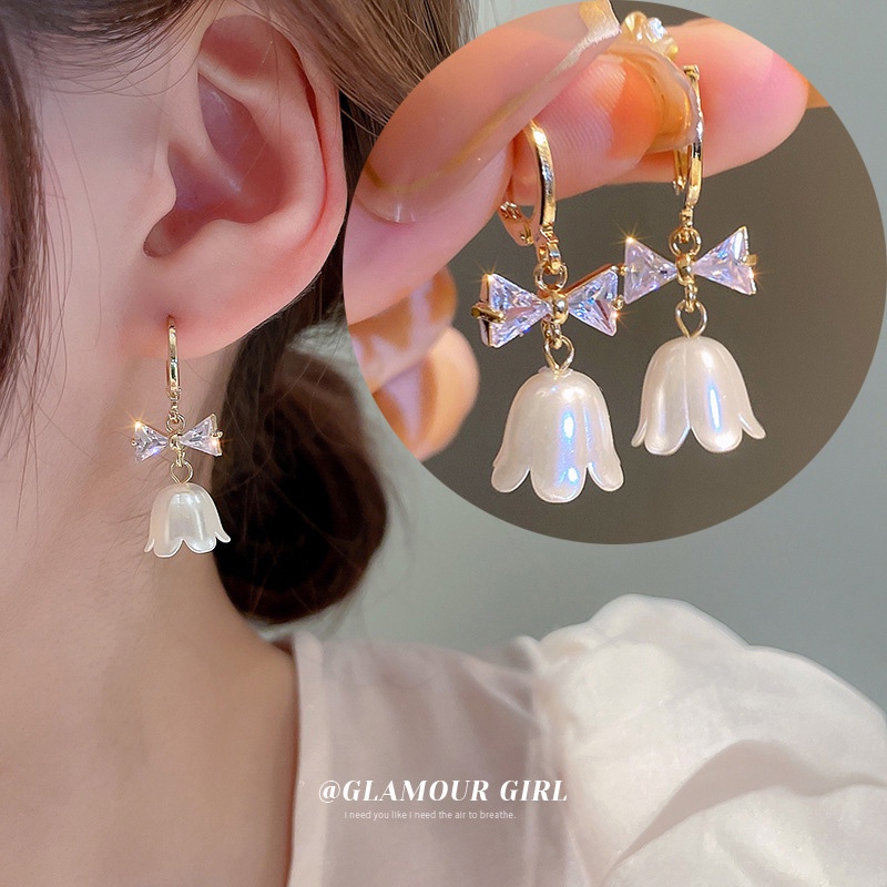 Niche Bông Tai Mạ Bạc 925 Hình Hoa lily Phong Cách Hàn Quốc Thời Trang Mùa Hè Cho Nữ