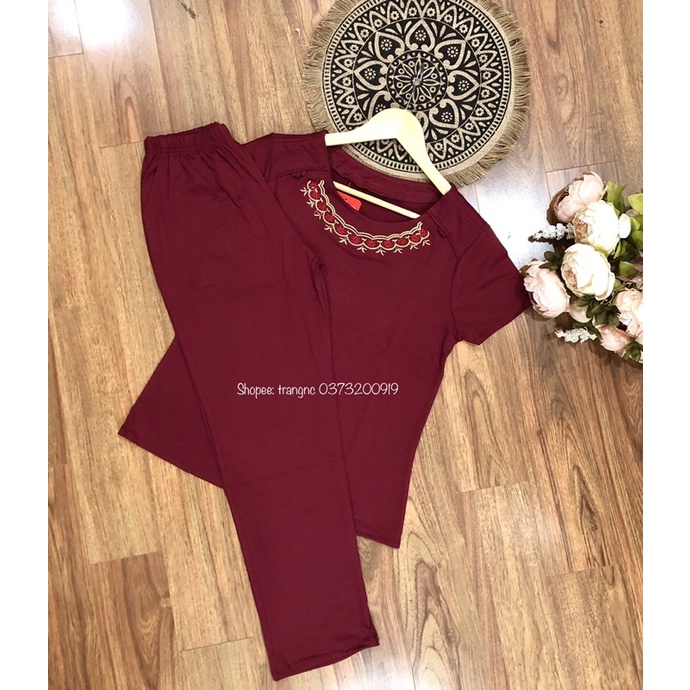 Bộ mặc nhà cho mẹ thun cotton - Đồ trung niên quần dài đẹp loại 1 cho người già người lớn tuổi