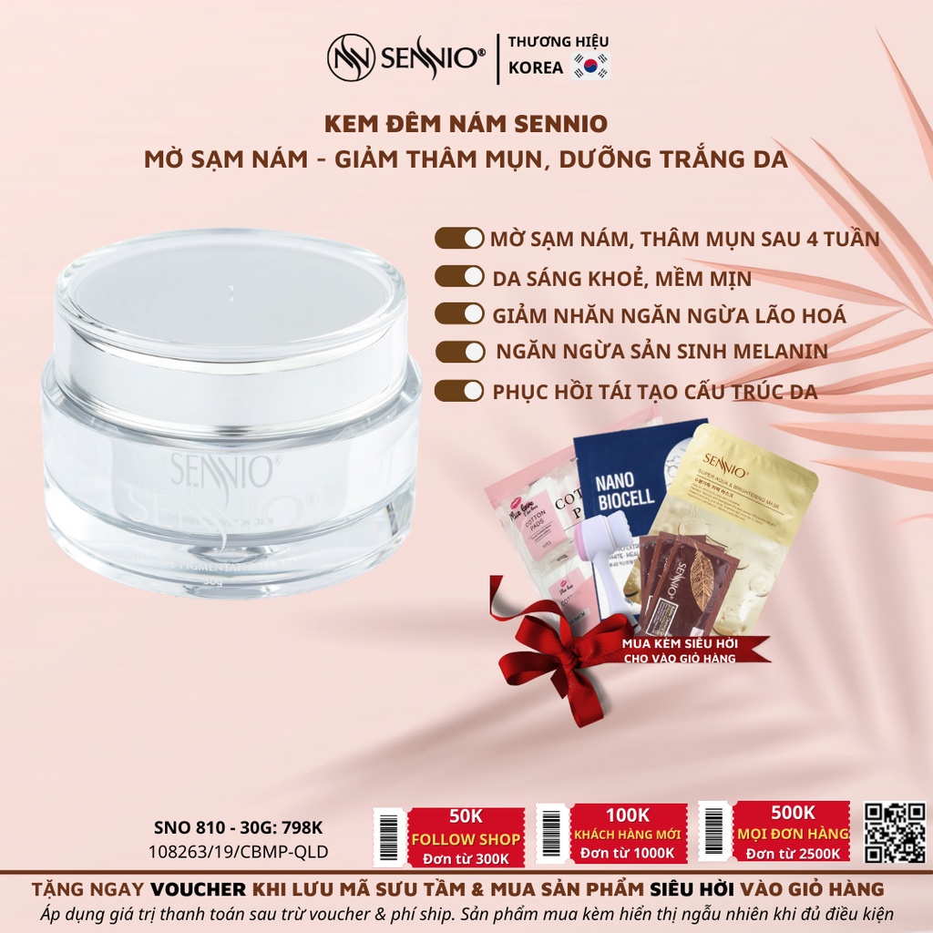Kem đêm dưỡng trắng da mờ thâm mụn - sạm nám, chống lão hoá Sennio 30ml Intensive Pigmentation Cream