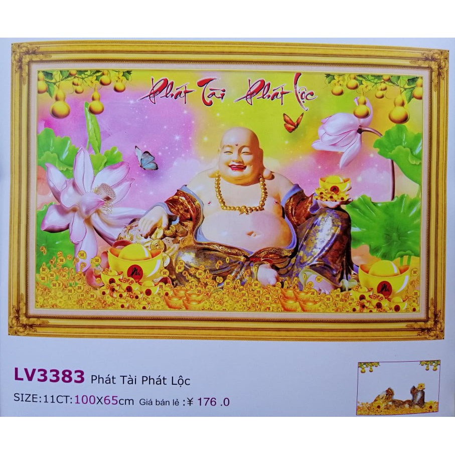 Tranh thêu chữ thập Phật di lặc Phát tài phát lộc LV3383