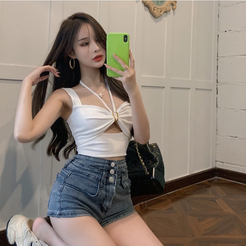 Áo yếm hai dây ZHELIHANGFEI dáng ngắn kiểu nhỏ nhắn xinh xắn cho nữ