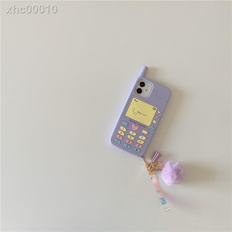 Ốp Điện Thoại Màu Tím Gắn Quả Bông Xinh Xắn Phong Cách Hàn Quốc Cho Iphone 11 12 Pro Max