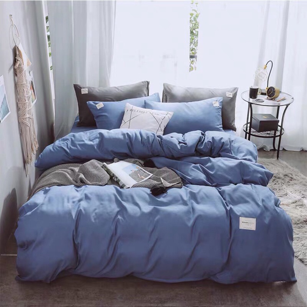 Bộ Chăn Ga Gối Cotton TC Emmidecor cao cấp - Xanh dương đậm giá tốt