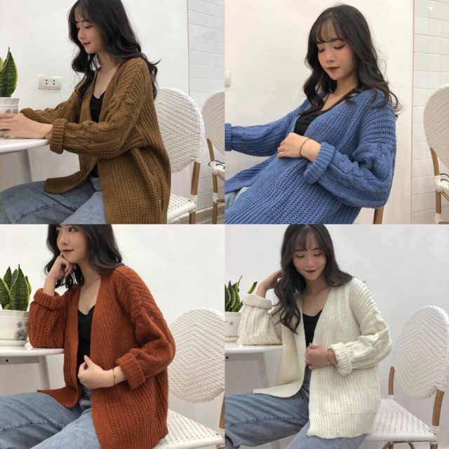 Áo Khoác Len Cardigan Vặn Thừng Loại Dày