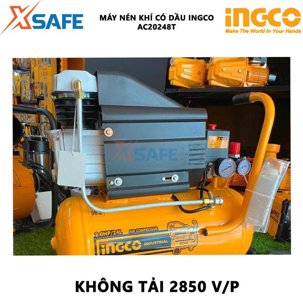 Máy nén khí có dầu INGCO AC20248T công suất 1.5KW (2HP), bình chứa 24L, áp suất tối đa 8bar, bôi trơn bằng dầu