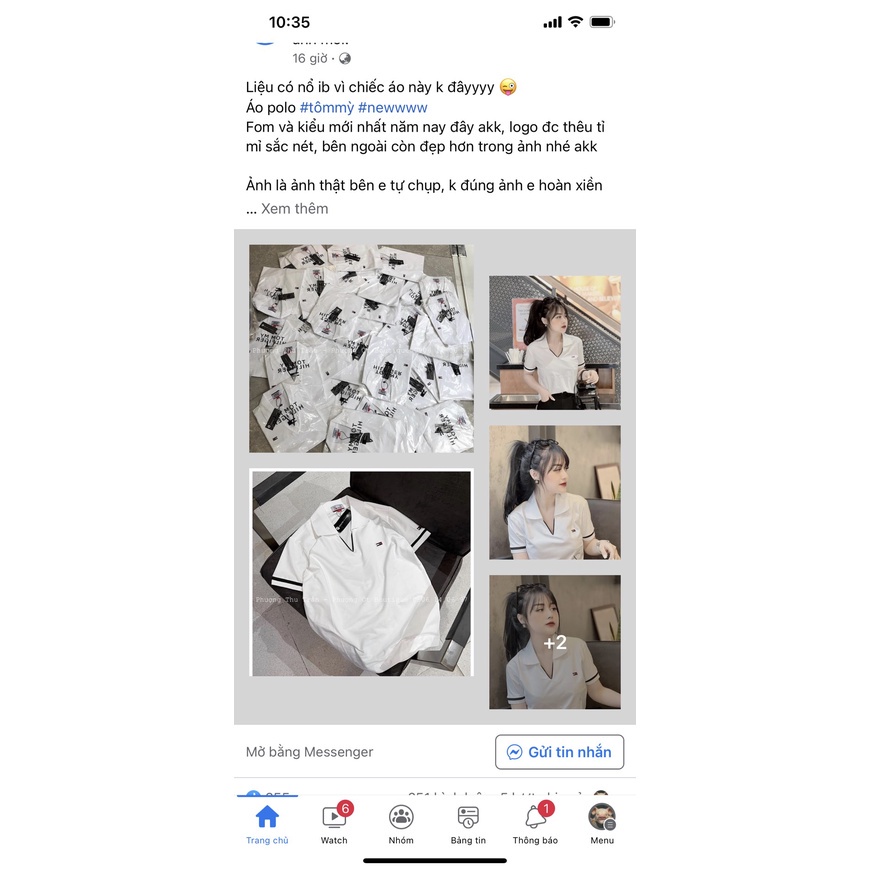 Áo polo cộc tay màu trắng viền cổ đen cho nữ