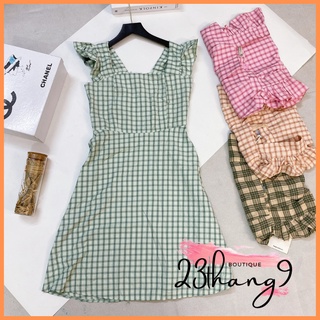 Đầm nữ váy 2 dây nữ kẻ caro dáng midi tiểu thư babydoll đi tiệc đi biển đi chơi 23thang9 boutique