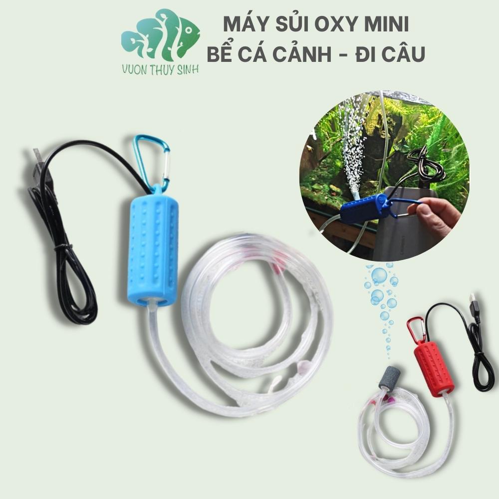 Máy sủi oxy mini siêu êm máy sục oxi bể cá cảnh bơm khí khi đi câu hồ cá, kết nối USB