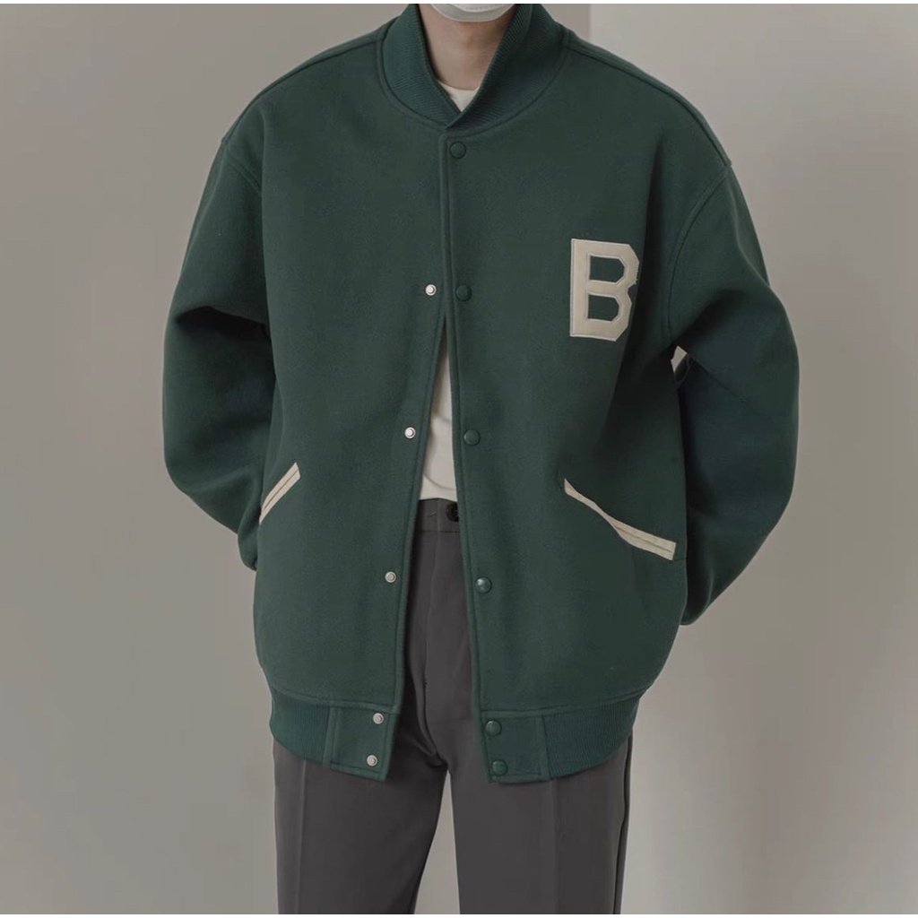 Áo varsity basic 2 màu xanh rêu,xanh tím than